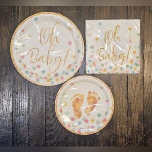 Oh Baby! Gender Reveal Party Supplies Set - Gold and Multicolor
